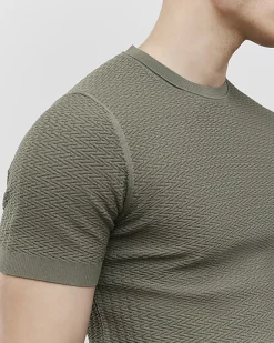 Green Muscle Fit Zig Zag Texture T-Shirt