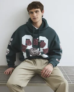 Green Oversized Fit Applique Hoodie