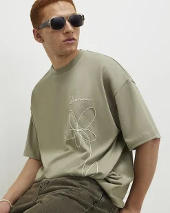 Green Oversized Fit Floral Roping T-Shirt