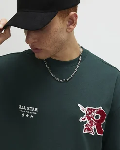 Green Oversized Fit R Badge T-Shirt