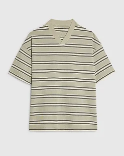 Green Oversized Fit Stripe V Neck T-Shirt