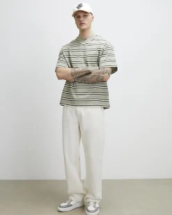 Green Oversized Fit Stripe V Neck T-Shirt