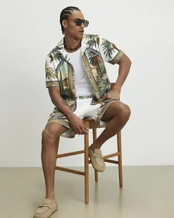 Green Palm Tree Print Shirt & Short Set