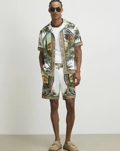 Green Palm Tree Print Shirt & Short Set