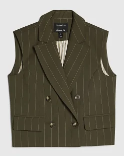 Green pinstripe wide leg trousers