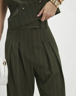 Green pinstripe wide leg trousers