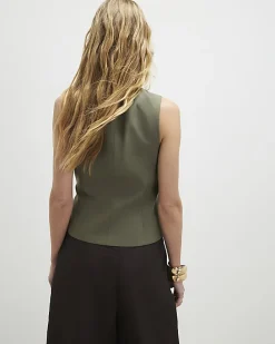 Green Pleat Front Sleeveless Top