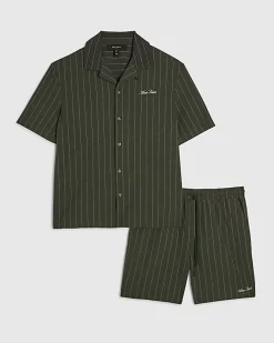 Green Regular Fit Stripe Shirt & Short Set