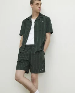 Green Regular Fit Stripe Shirt & Short Set
