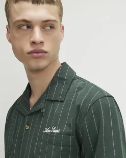 Green Regular Fit Stripe Shirt & Short Set