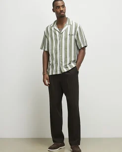 Green Regular Fit Striped Shirt
