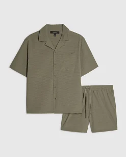 Green Regular Fit Textured Shirt & Short Set