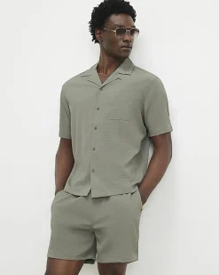 Green Regular Fit Textured Shirt & Short Set