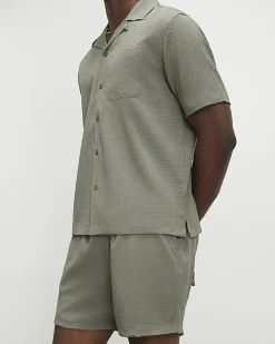 Green Regular Fit Textured Shirt & Short Set