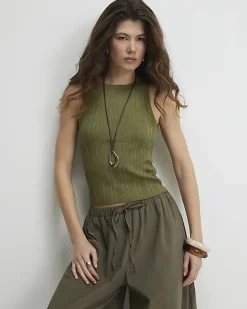 Green Ribbed Knitted Vest