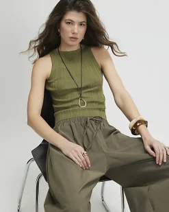 Green Ribbed Knitted Vest