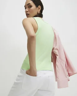 Green Ribbed Scoop Neck Vest Top