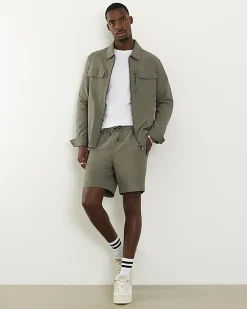 Green Ripstop Texture Muscle Fit Shacket
