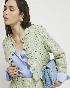 Green Scallop Trim Boucle Trophy Jacket