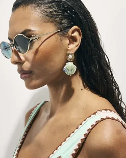 Green Shell Drop Earrings