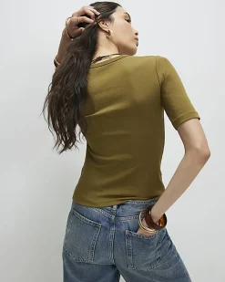 Green Short Sleeve Cotton Fitted Top