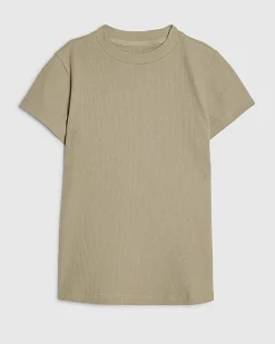 Green Short Sleeve Fitted Ribbed Top
