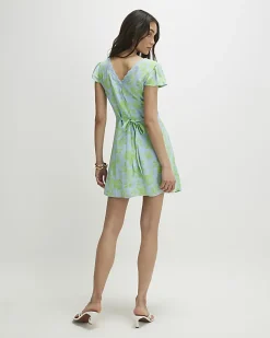Green Short Sleeve Floral Print Mini Dress