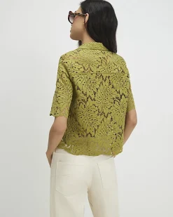 Green Short Sleeve Lace Shirt
