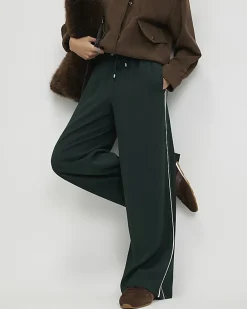 Green Side Stripe Drawstring Wide Leg Joggers