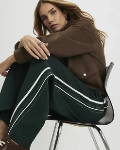 Green Side Stripe Drawstring Wide Leg Joggers