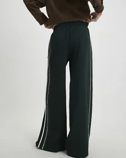 Green Side Stripe Drawstring Wide Leg Joggers