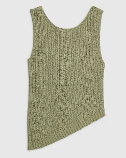 Green Sleeveless Asymmetric Knit Vest Top