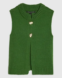 Green Sleeveless Button Cardigan