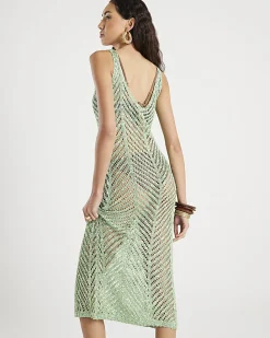 Green Sleeveless Lurex Knit Maxi beach dress