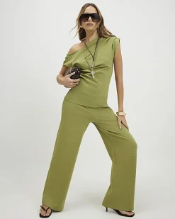 Green Sleeveless Ponte Drape Top