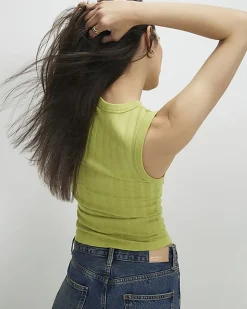 Green Sleeveless Wide Ribbed Tank Top