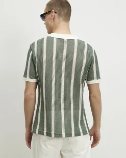 Green Slim Fit Crochet Open Neck Shirt