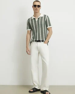 Green Slim Fit Crochet Open Neck Shirt