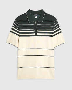 Green Slim Fit Stripe Knitted Polo Shirt