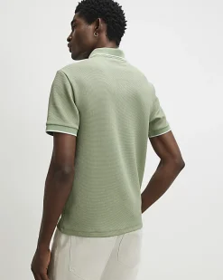 Green Slim Fit Textured Button Polo Shirt