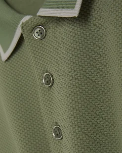 Green Slim Fit Textured Button Polo Shirt