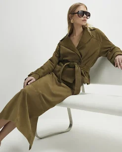Green Suede Seam Detail Maxi Skirt