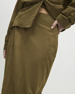 Green Suede Seam Detail Maxi Skirt