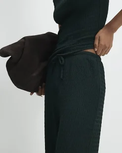 Green Textured Wide Leg Trousers