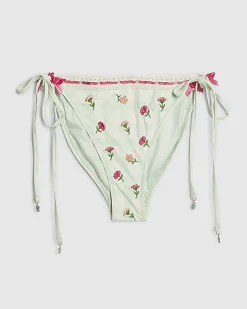 Green Tie Side Floral Lace Trim Bikini Brief