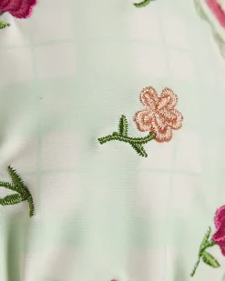 Green Triangle Floral Lace Trim Bikini Top