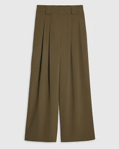Green Wide Leg Pleated Trousers
