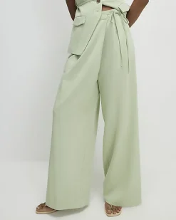 Green Wrap Detail Wide Leg Trousers