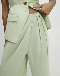 Green Wrap Detail Wide Leg Trousers