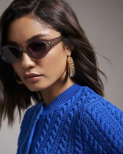 Grey Cat Eye Slim Sunglasses